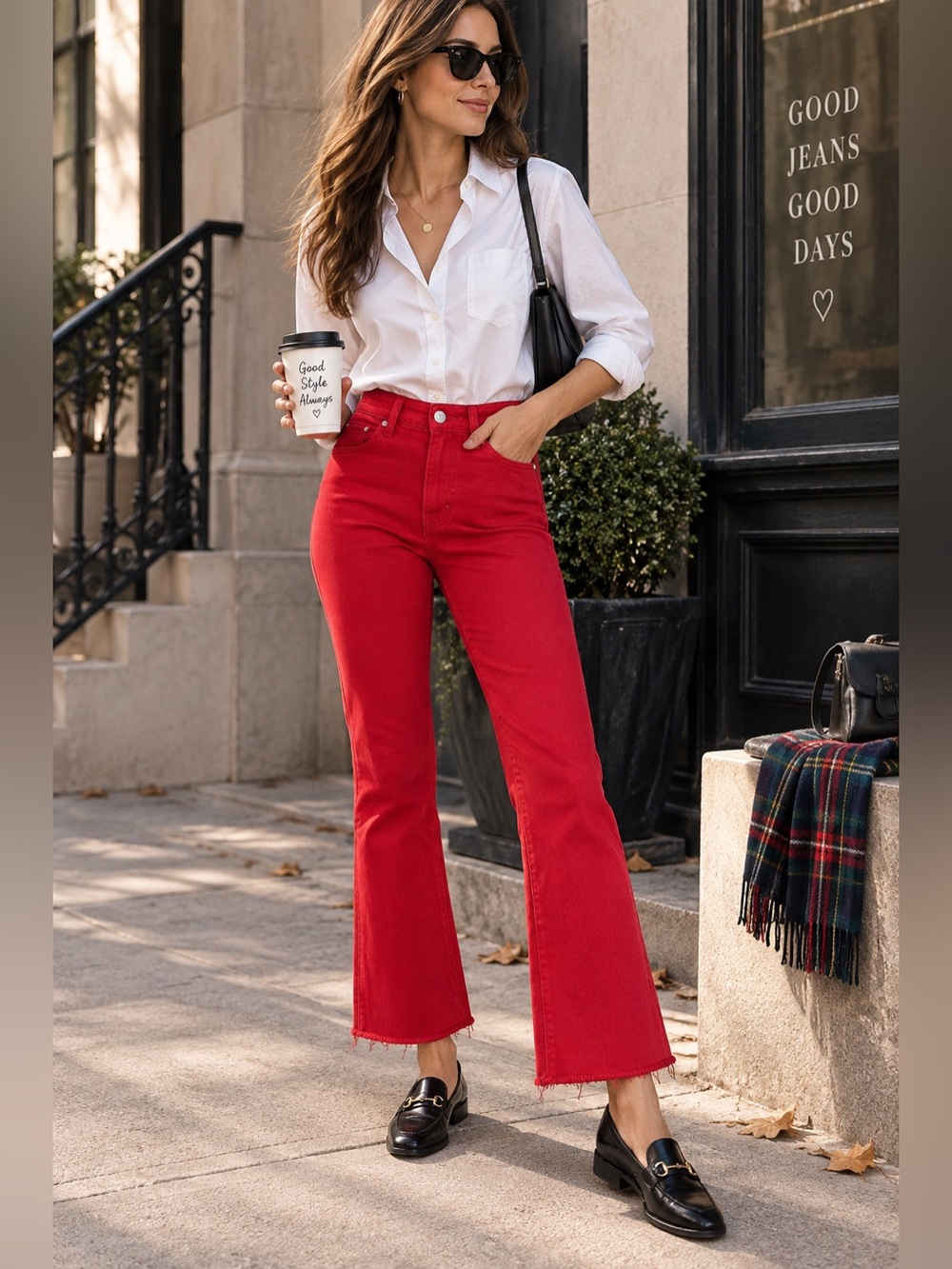 Mica Denim Red High Rise Ankle Flare Jeans 28 NWT Raw Hem Stretch